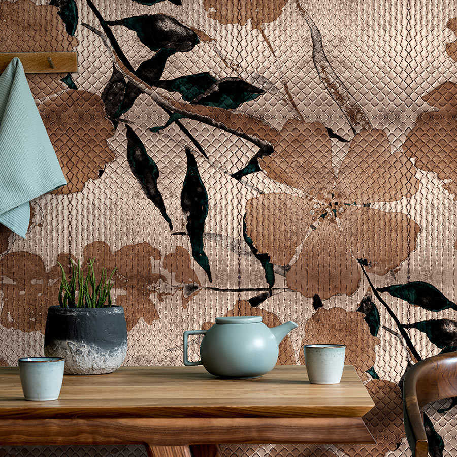 Odessa 2 - metallic wall mural with cherry blossom pattern in copper
