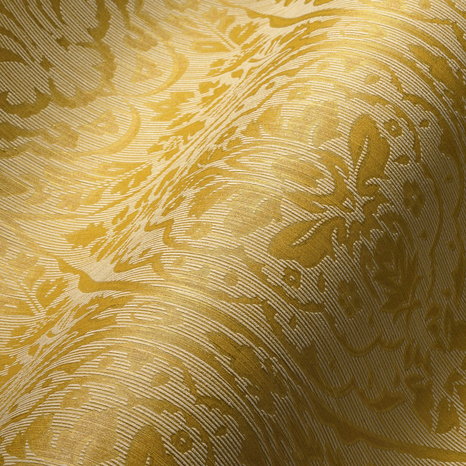            Papel pintado no tejido con diseño de estructura y ornamento - amarillo
        
