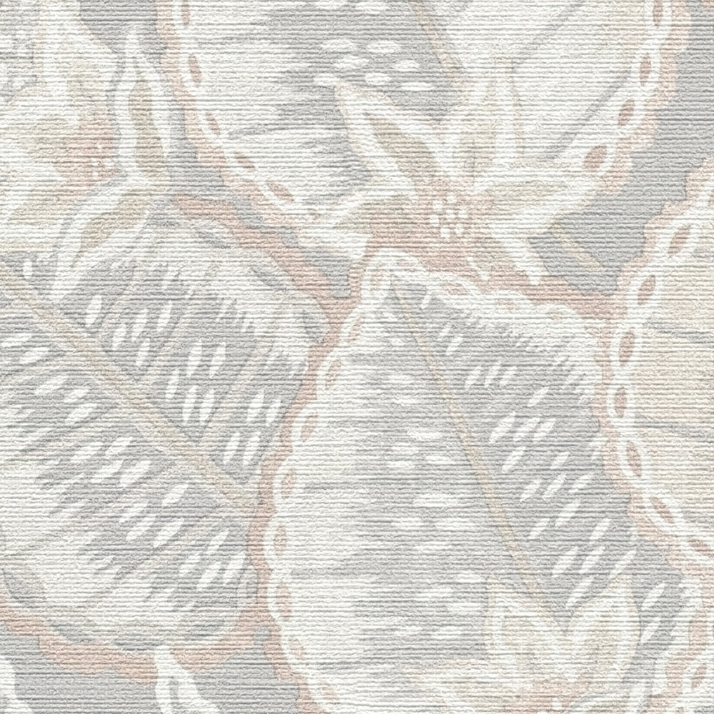             Floral non-woven wallpaper in soft colours and matt look - grey, beige, white
        