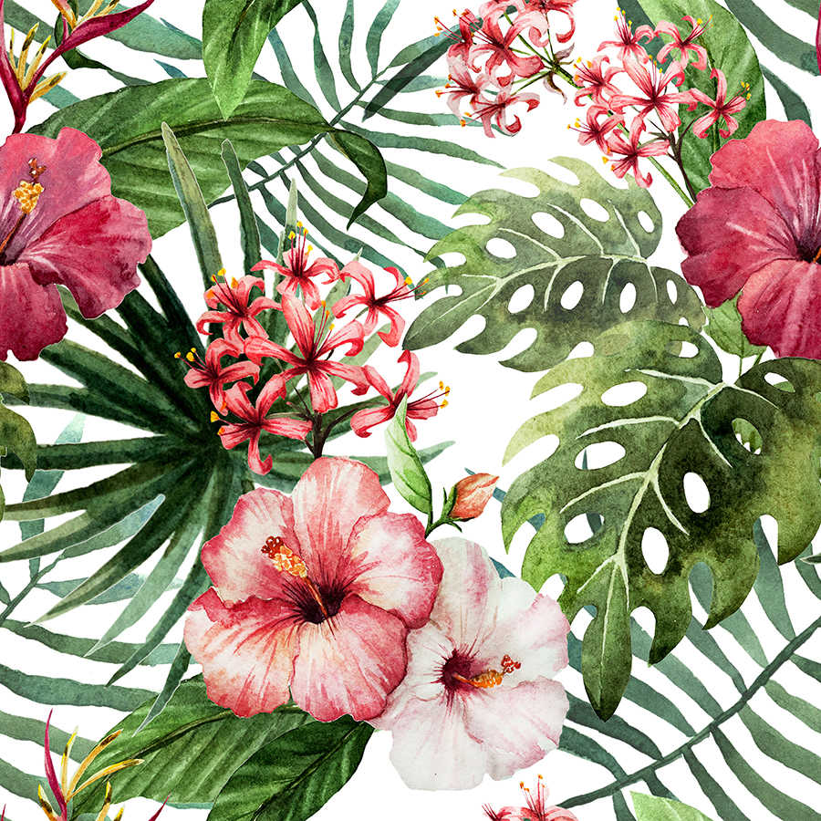 Papel pintado gráfico Flores de la selva sobre vellón texturizado
