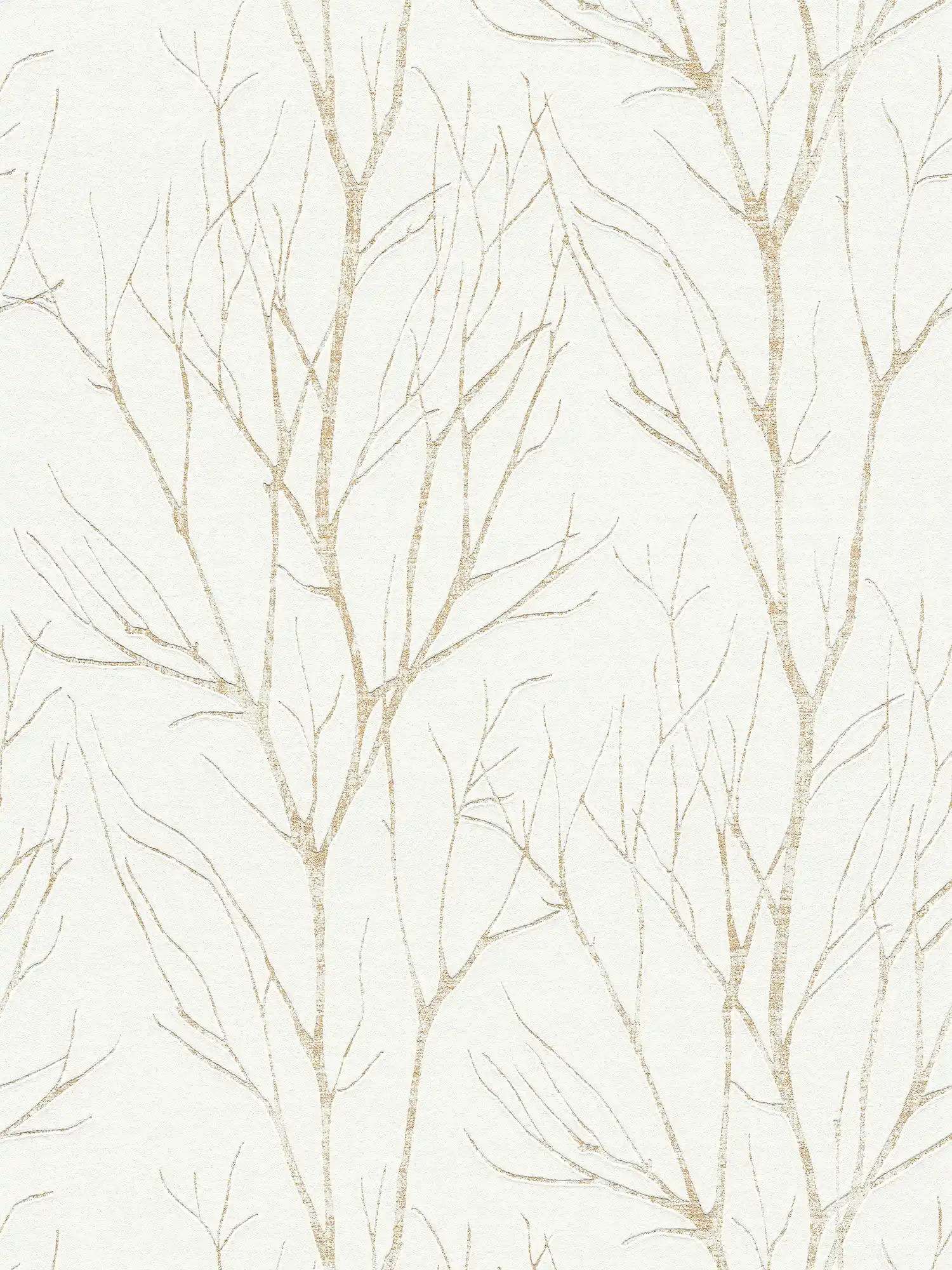         Non-woven wallpaper tree motif & metallic effect - beige, cream, metallic
    