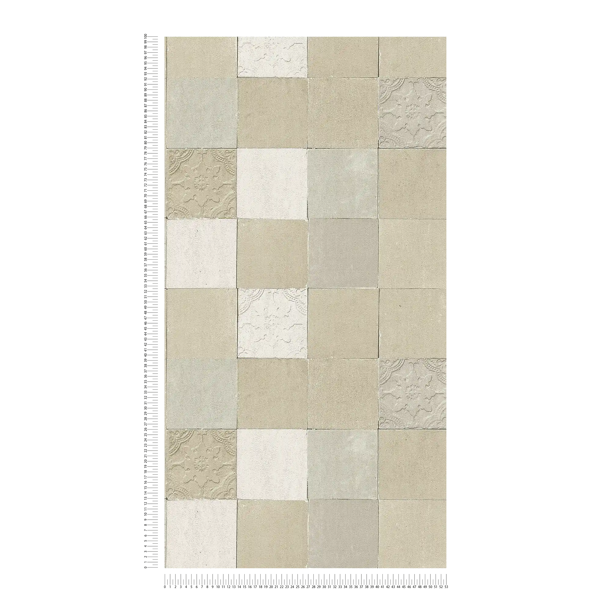             Carta da parati a piastrelle mosaico orientale - crema, grigio
        