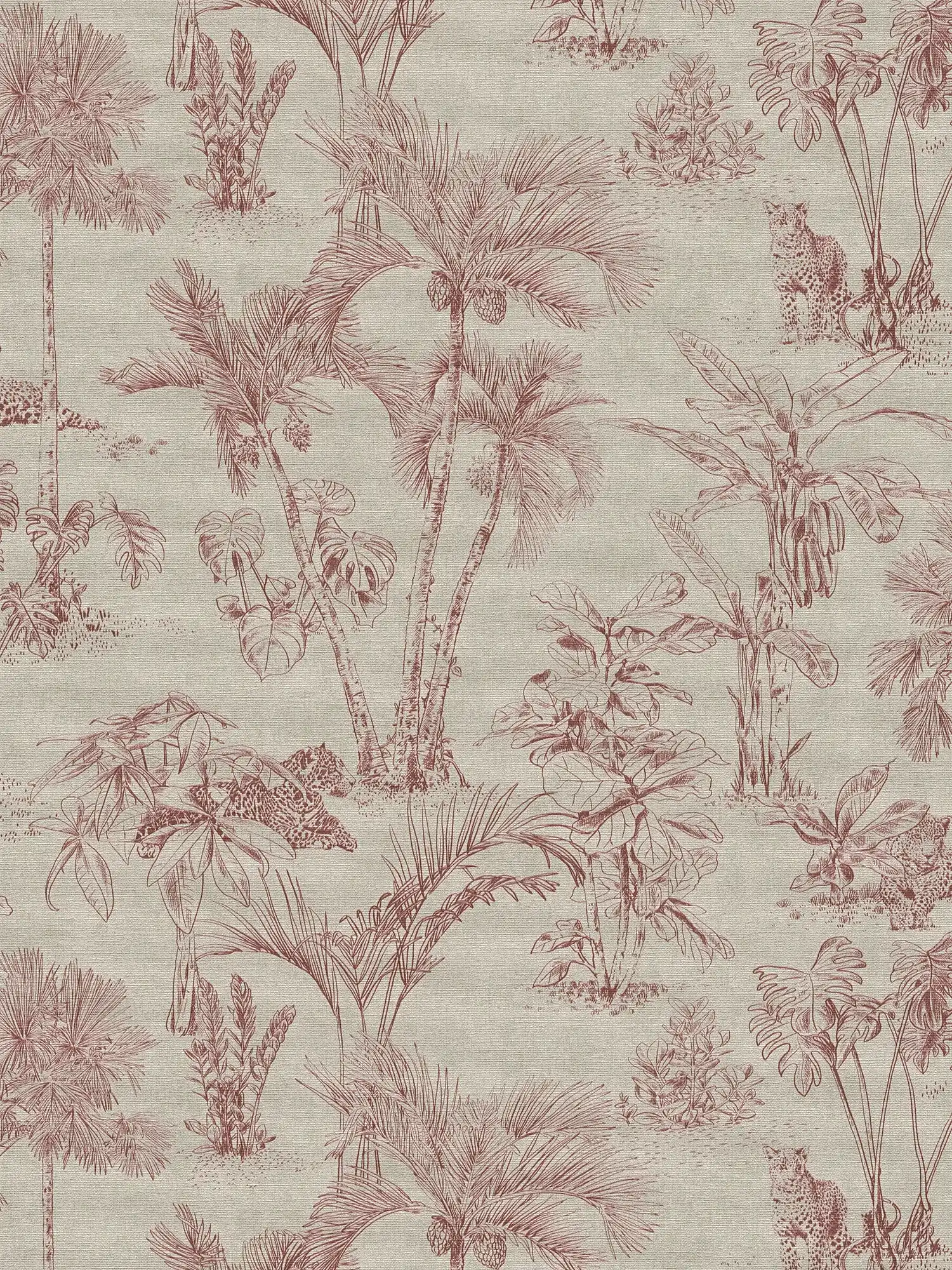 Wallpaper jungle pattern palm trees in colonial style - brown, red
