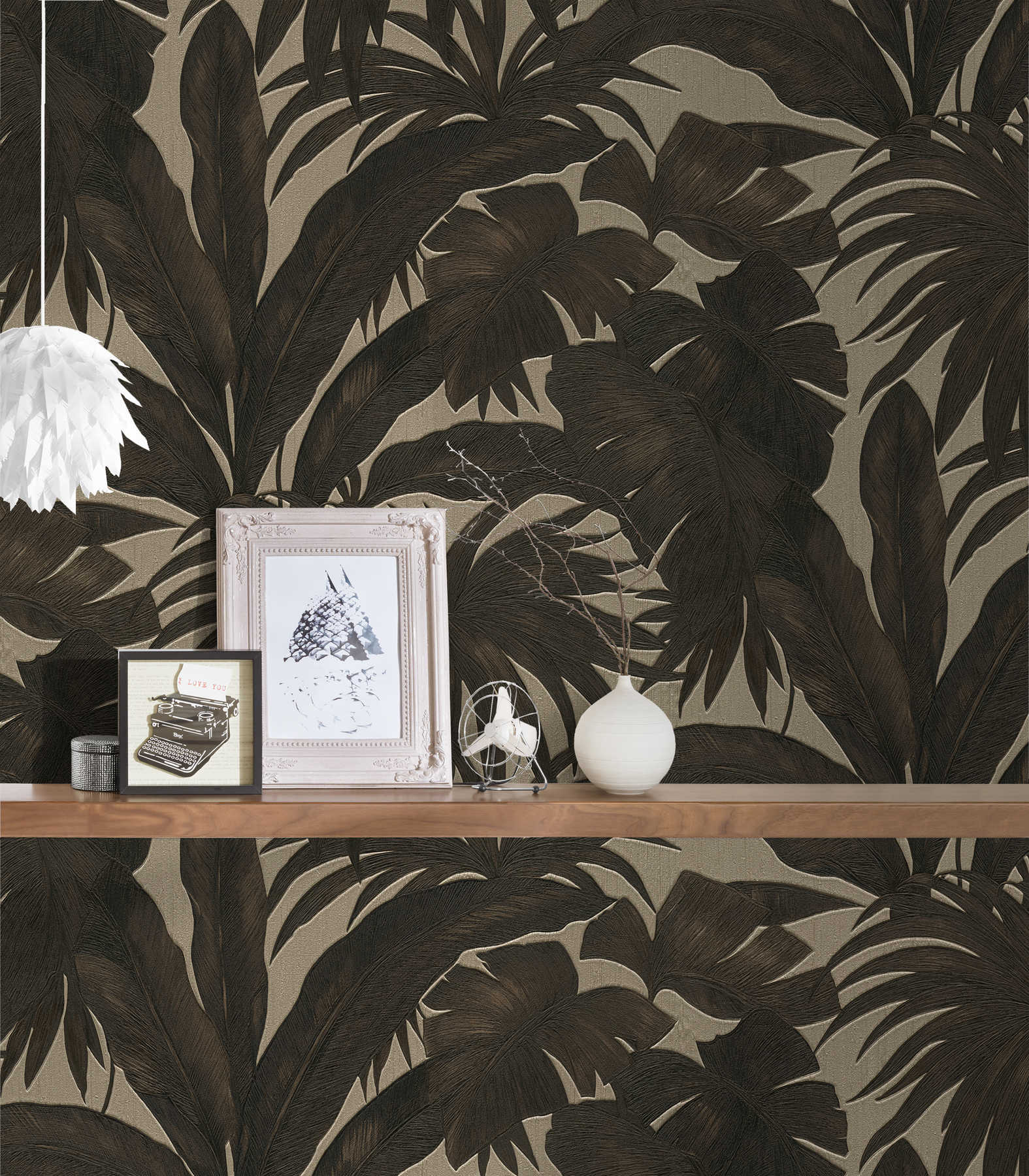             VERSACE wallpaper palm trees & metallic effect - Brown, Metallic
        