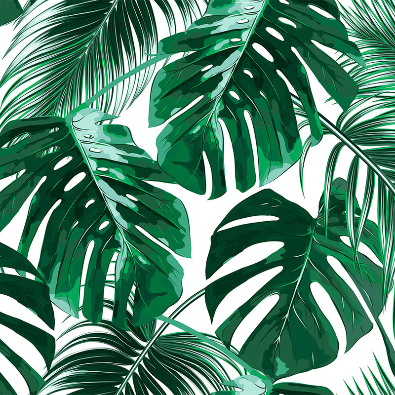 Carta da parati in stile artistico Foglie di palma - Verde, bianco
