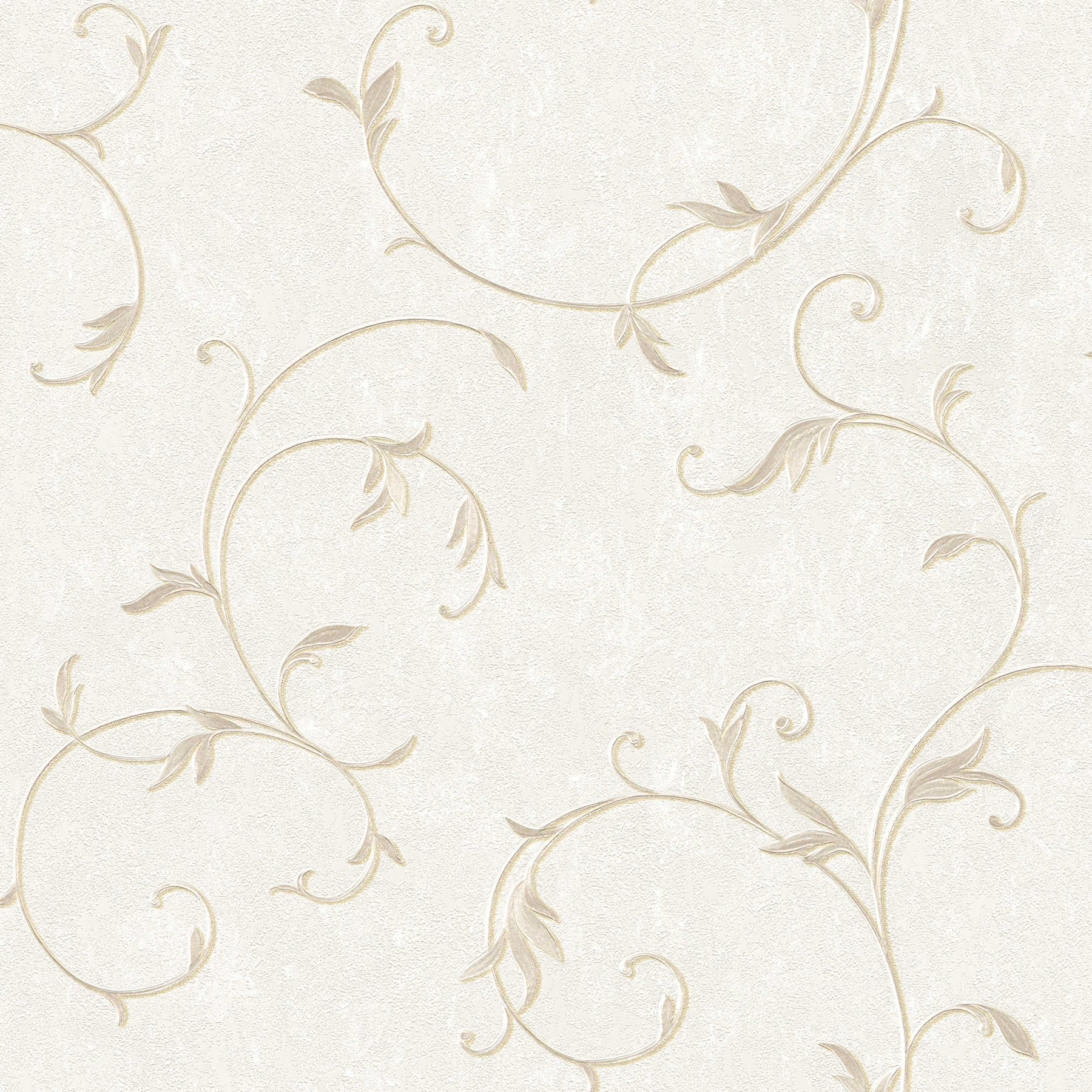 Non-woven wallpaper in plaster look with golden tendril pattern - beige, cream, gold
