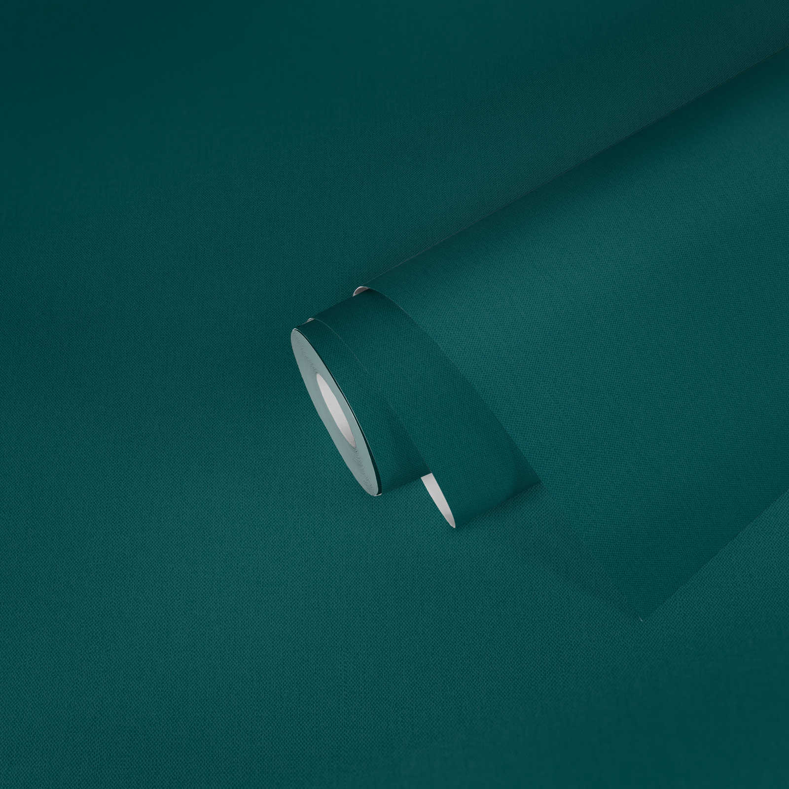             Carta da parati verde scuro con struttura tessile opaca tinta unita blu acqua
        