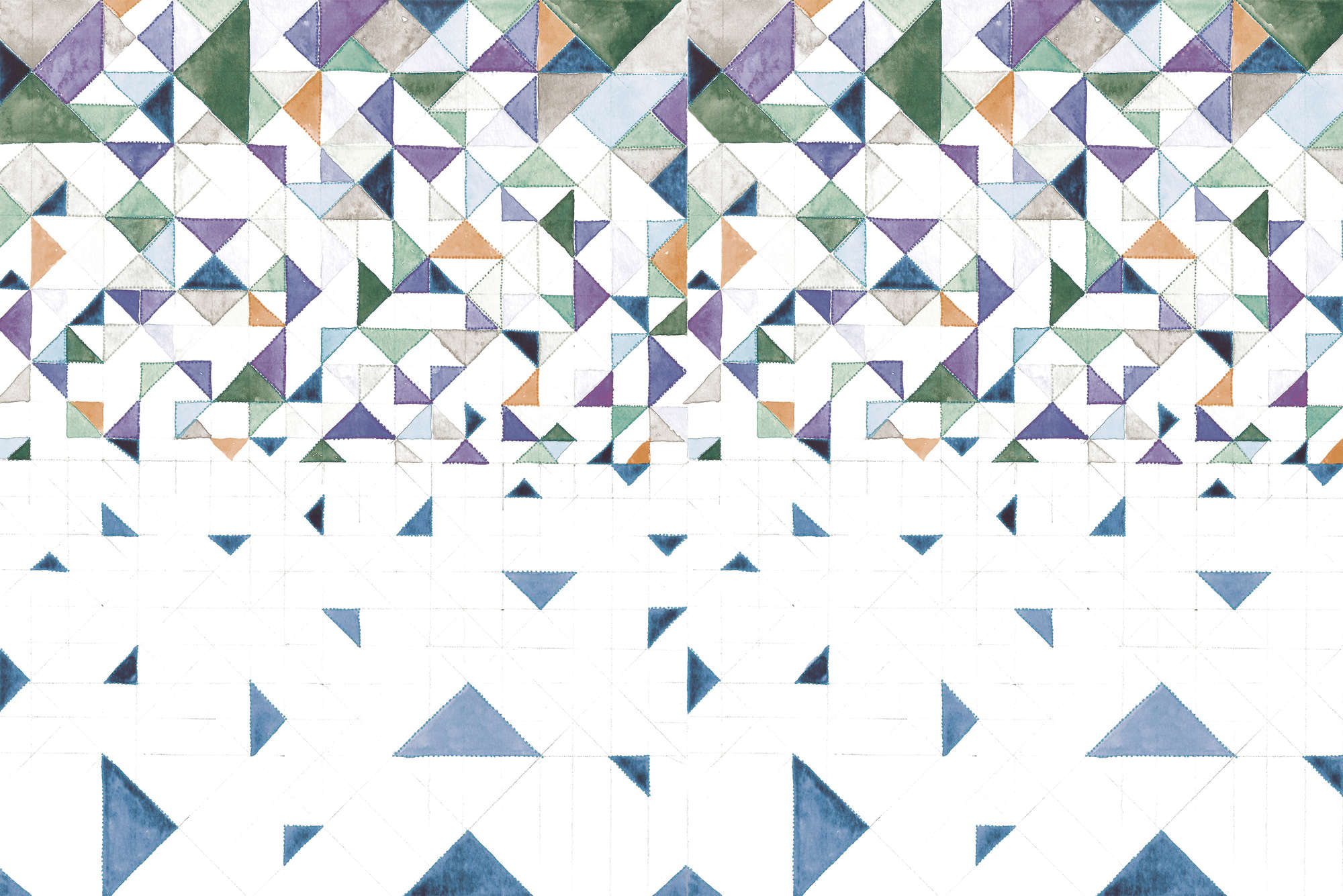             Papel pintado gráfico con diseño de triángulos sobre vellón liso mate
        