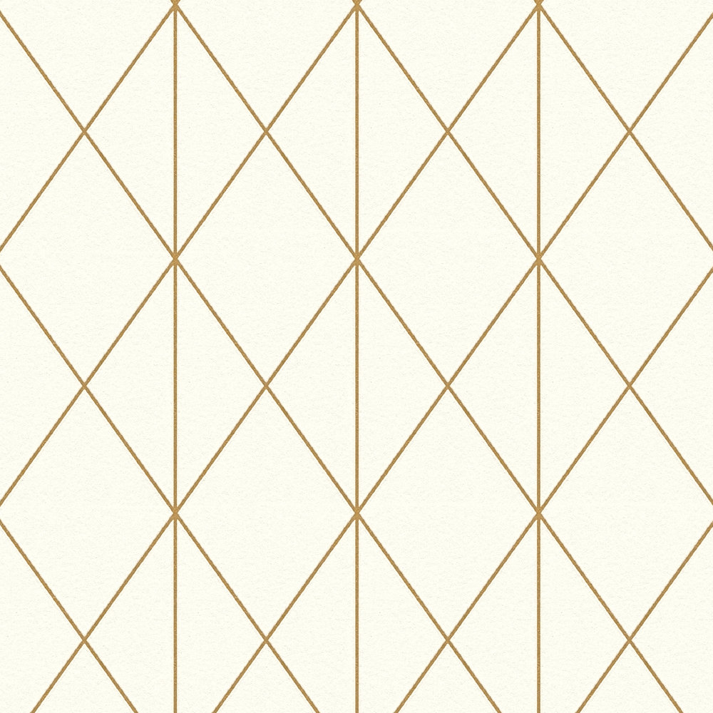             Non-woven wallpaper with golden line pattern & diamond design - cream
        