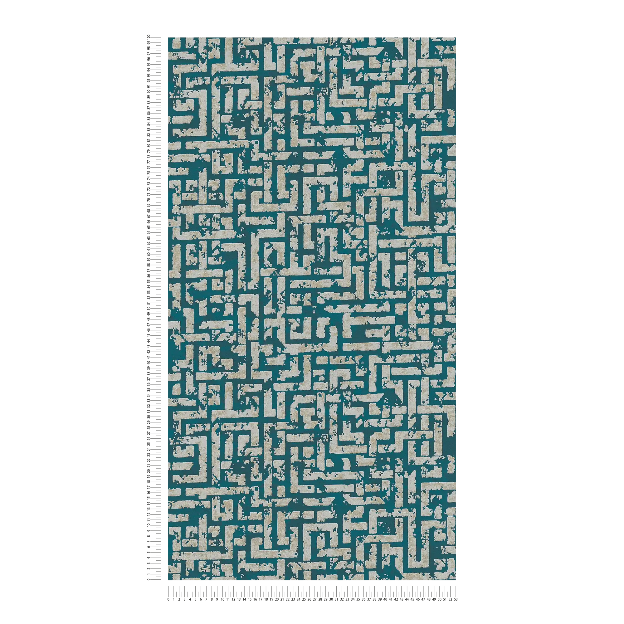             Papier peint ethnique avec design graphique en relief - bleu, vert, beige
        