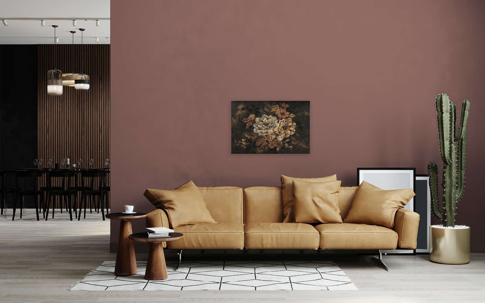             Cuadro en lienzo Diseño floral, pintura al óleo de aspecto vintage - 0,90 m x 0,60 m
        