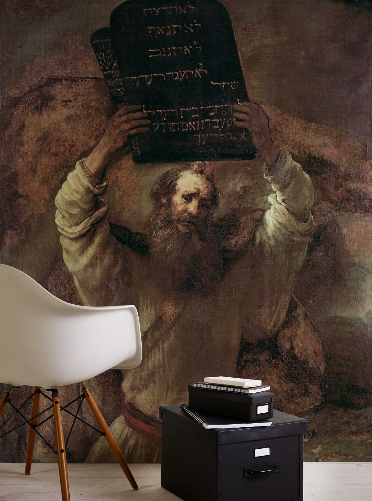             Mozes slaat de tafelen der wet" muurschildering van Rembrandt van Rijn
        