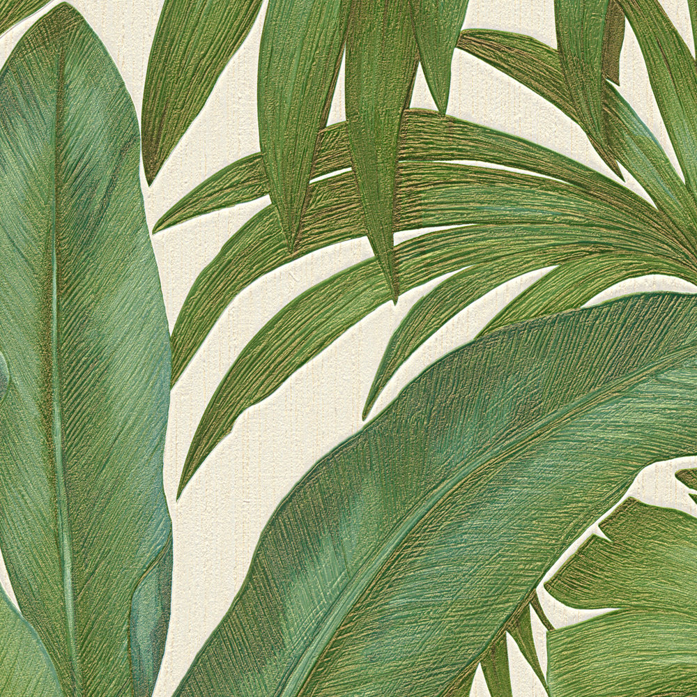             VERSACE wallpaper palm motif - beige, green, metallic
        