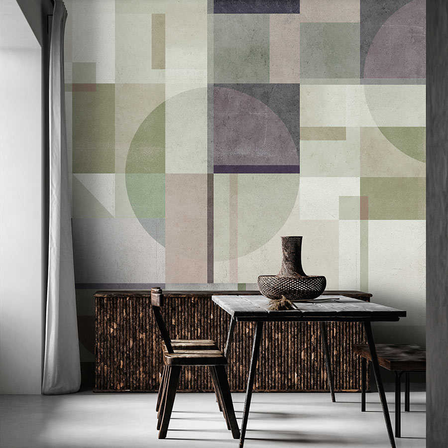         Piazza 1 - concrete look mural green & grey with graphic pattern
    