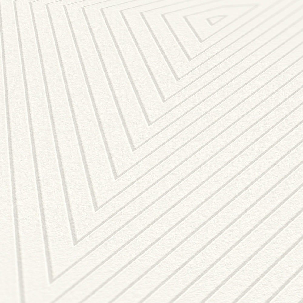             Carta da parati in tessuto non tessuto con disegno a linee, diamanti ed effetto metallico - crema, bianco
        