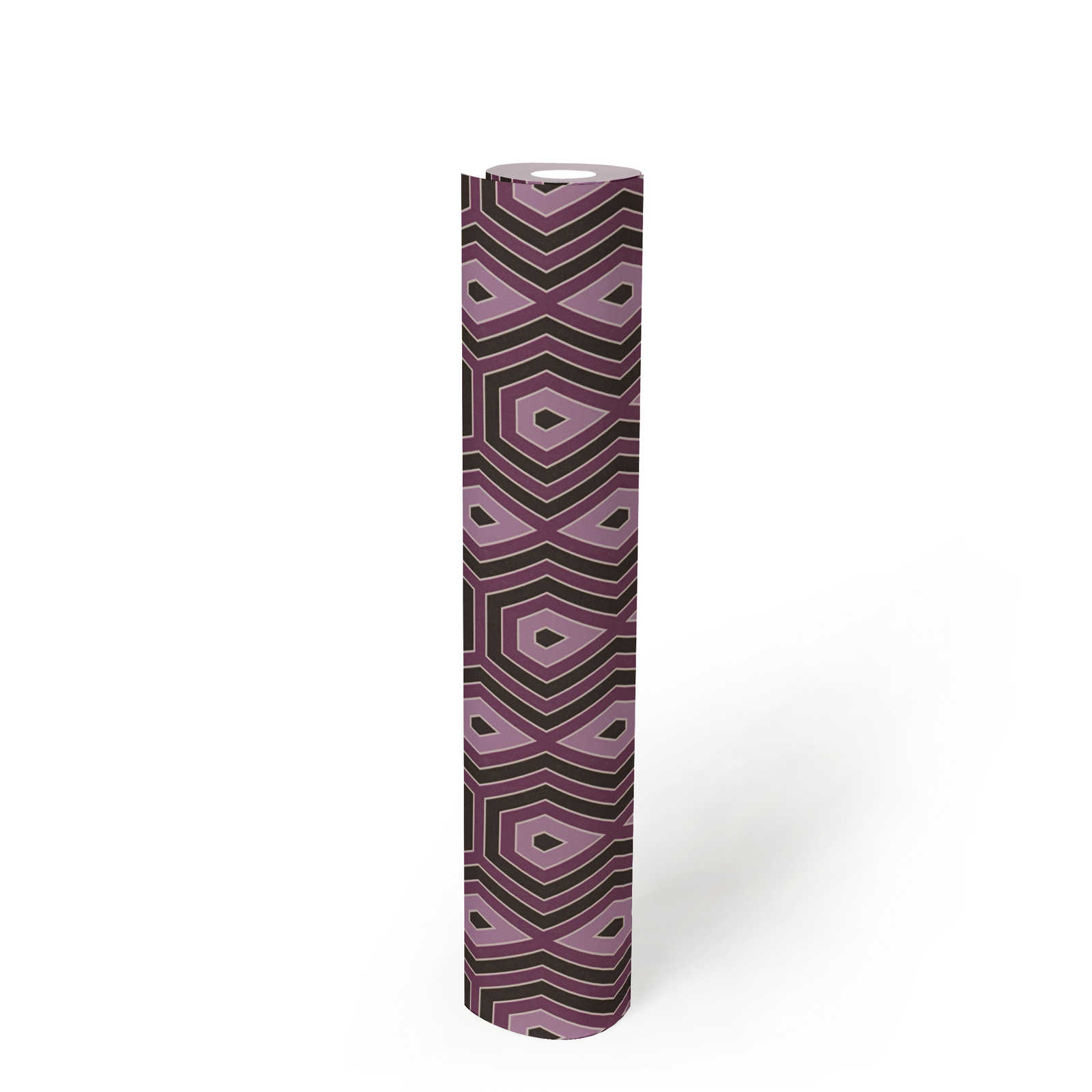             Papier peint à motifs Violet & vieux rose avec graphique Design rétro - Violet, noir
        