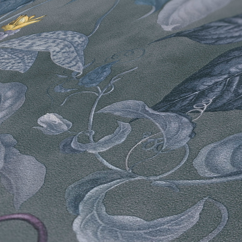             Papier peint fleurs tropicales gris-bleu, design by MICHALSKY
        