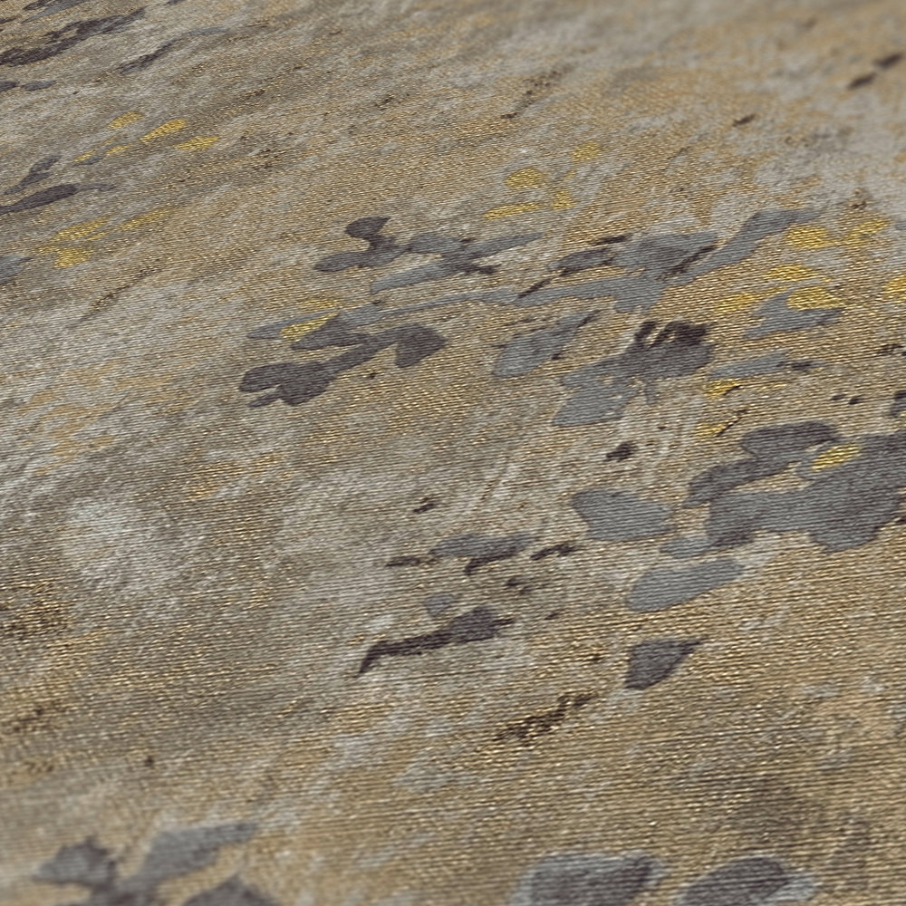             Papel pintado no tejido con motivos florales en acuarela - marrón, gris, dorado
        