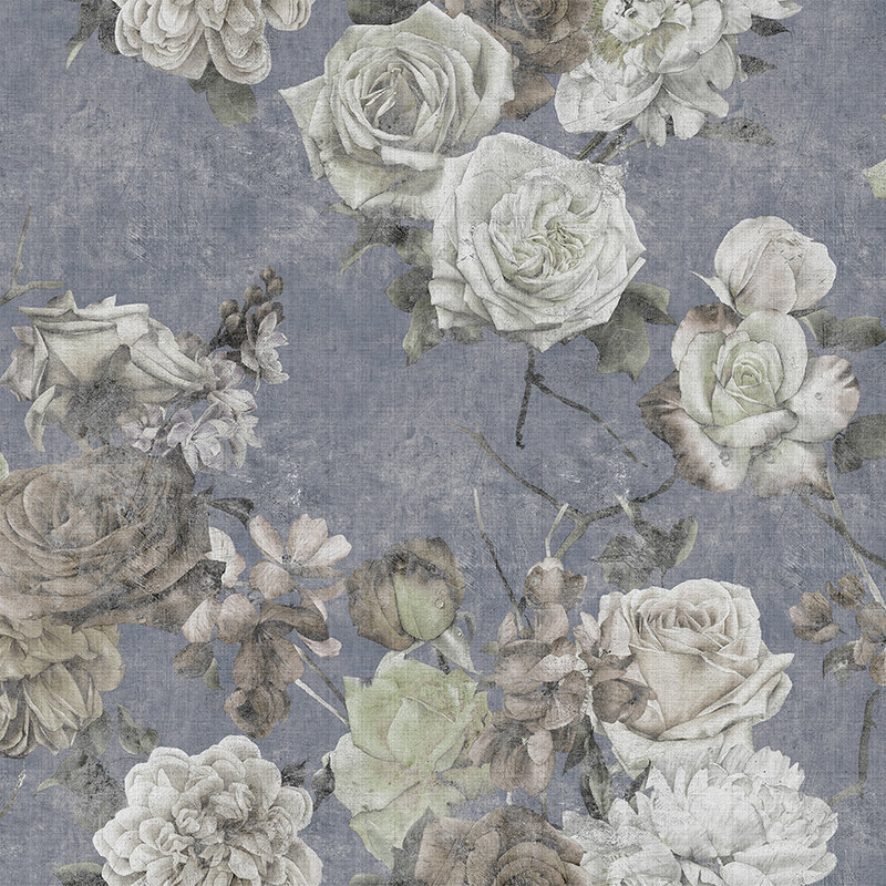 Sleeping Beauty 3 - Rose wallpaper in vintage used look - natural linen structure - blue, white | pearl smooth fleece
