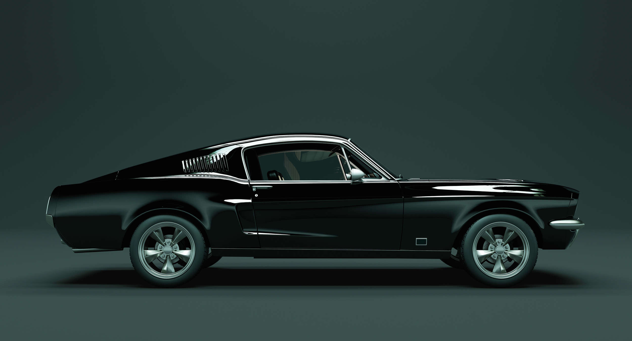             Mustang 1 - papier peint, vue latérale Mustang, vintage - bleu, noir | nacré intissé lisse
        