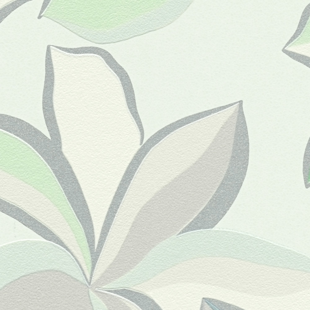             Papel pintado no tejido floral con estructura brillante - verde, gris
        