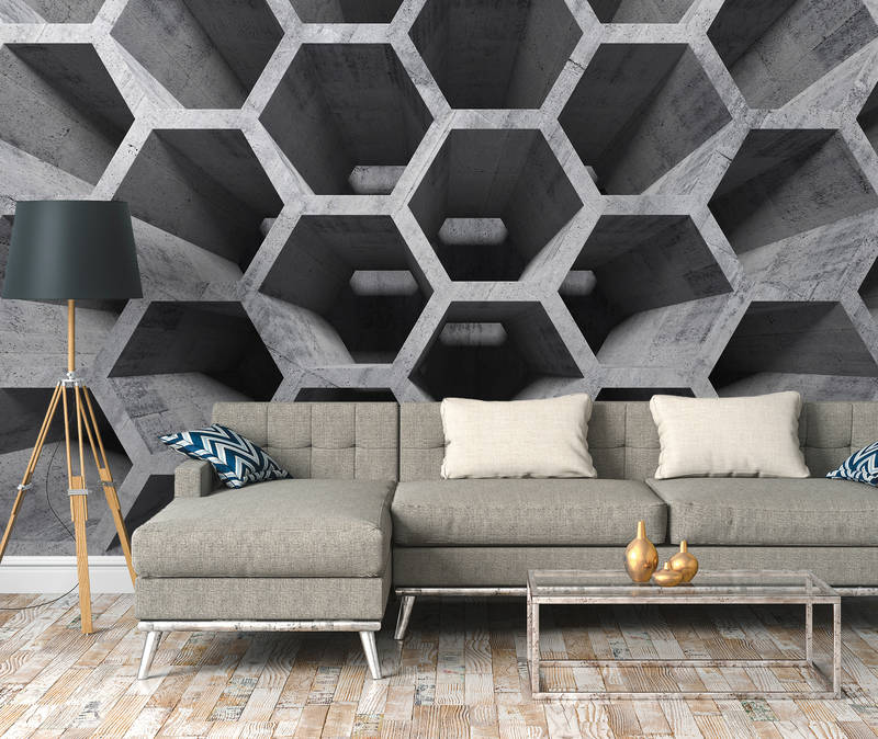             3D effect honeycomb pattern with concrete look - grey
        