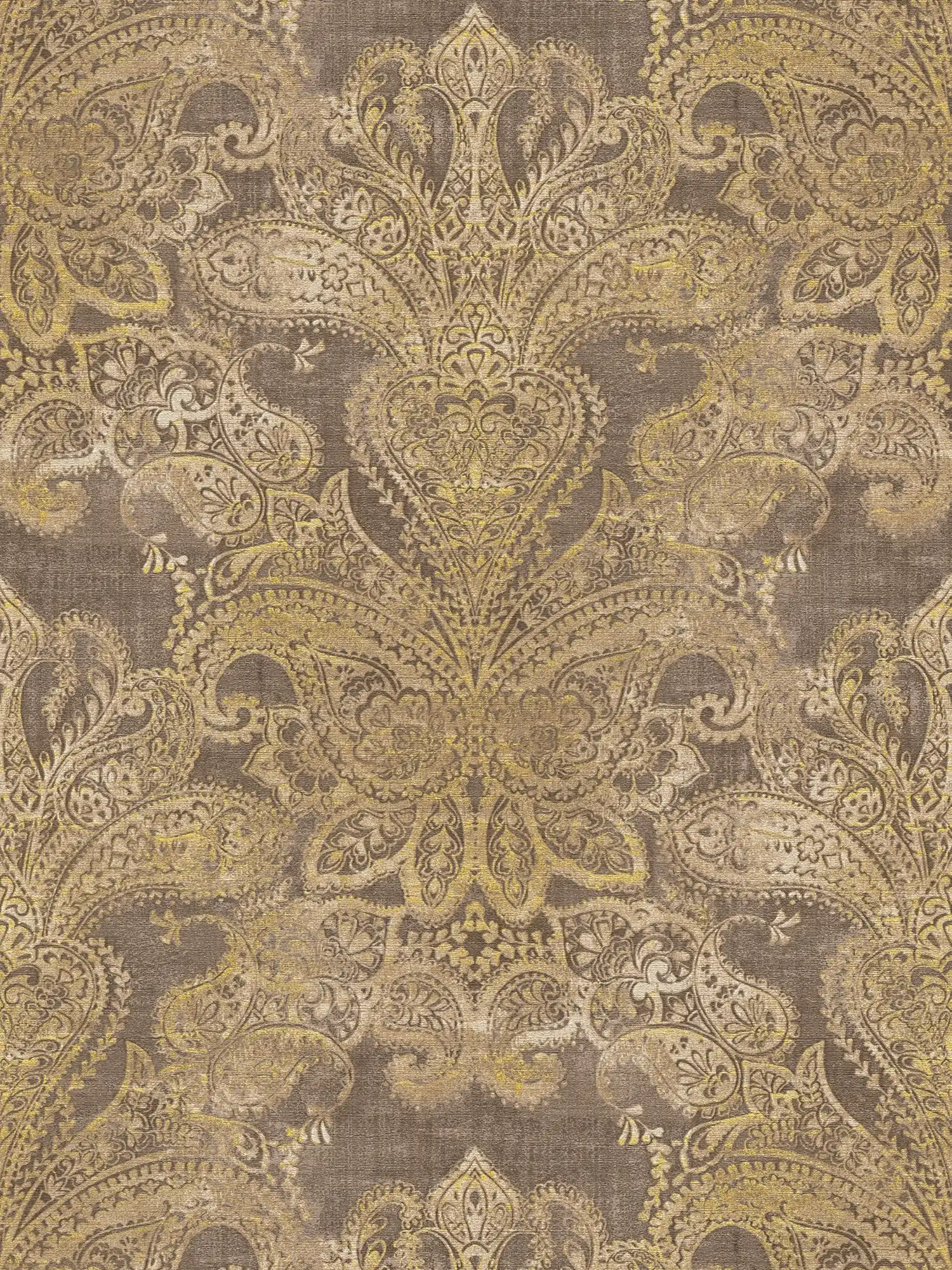 Baroque wallpaper with large ornaments - brown, beige, yellow
