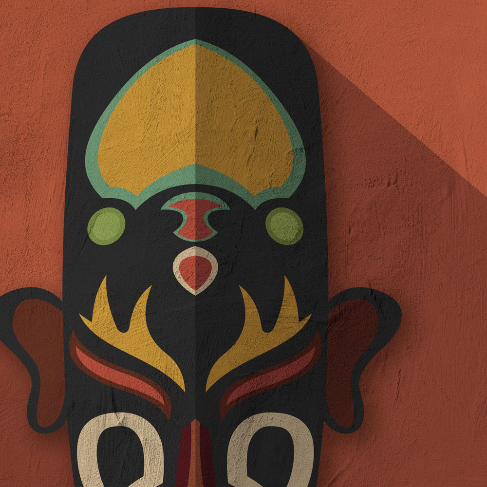             Zulu 2 - Muurschildering Terracotta Oranje, Afrika Maskers Zulu Ontwerp
        