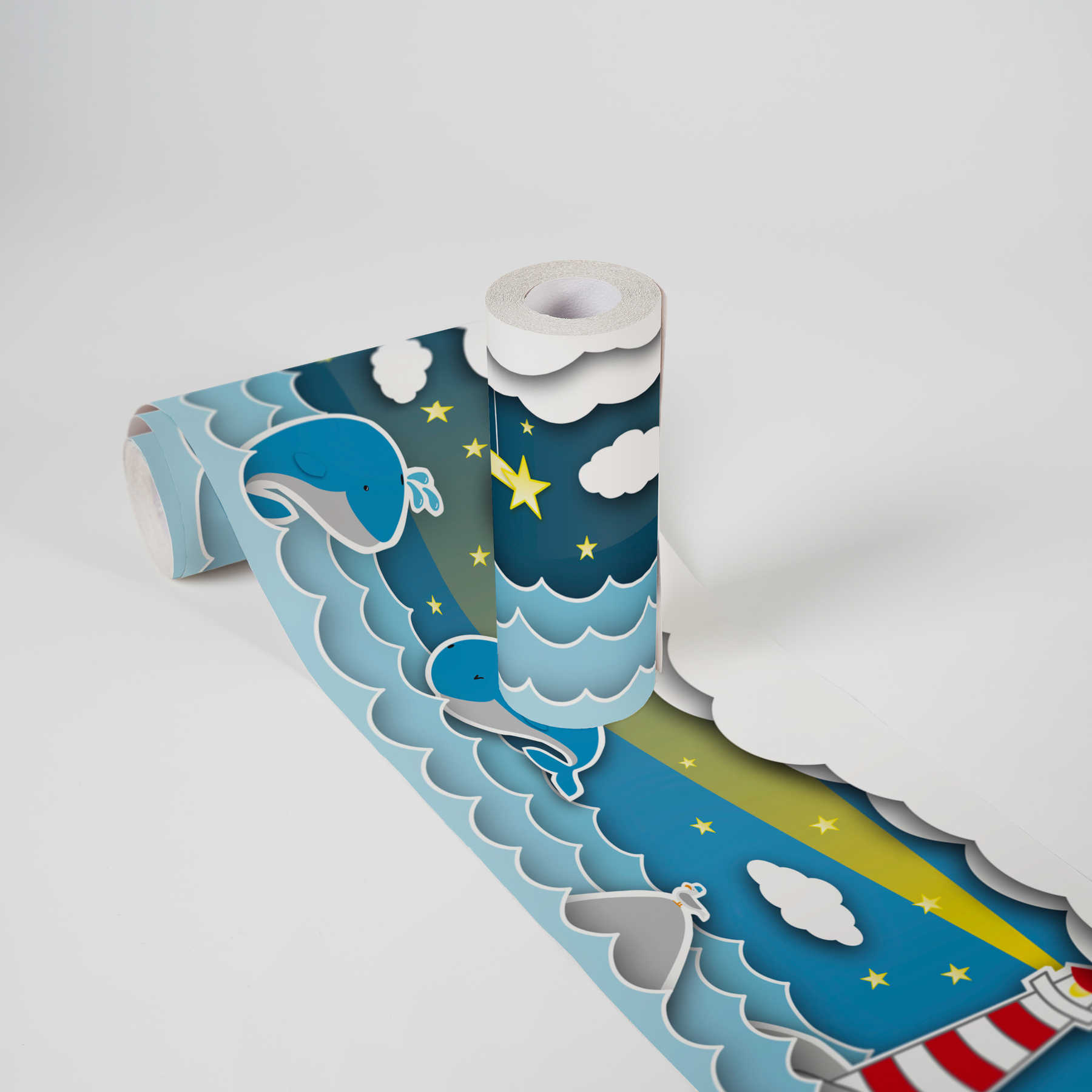             Self-adhesive border "Water theater" lighthouse - blue, red, yellow
        