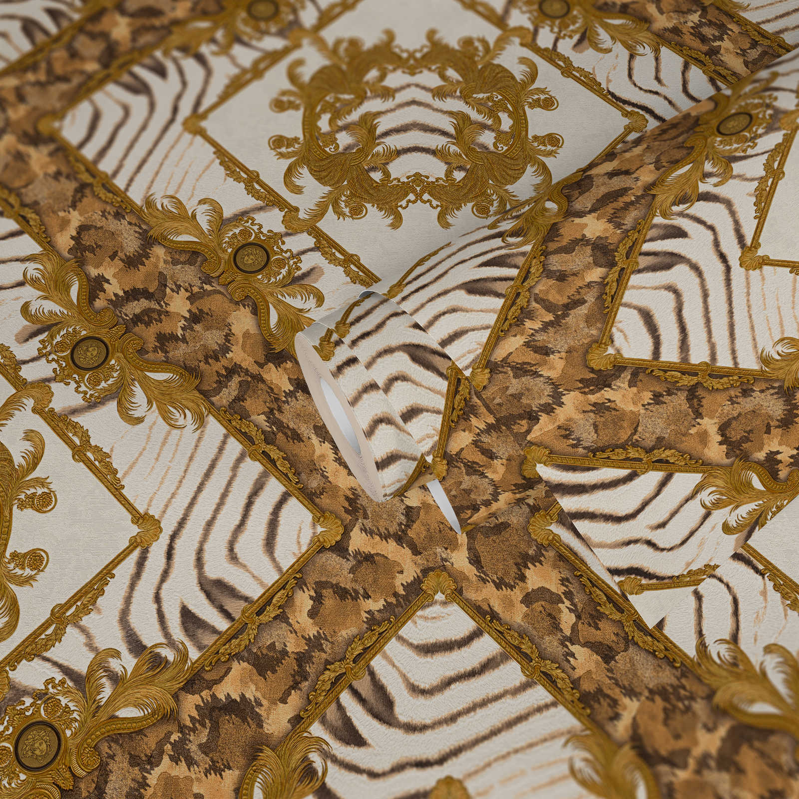             Wallpaper by VERSACE with Animal Print Design - Brown, Cream
        