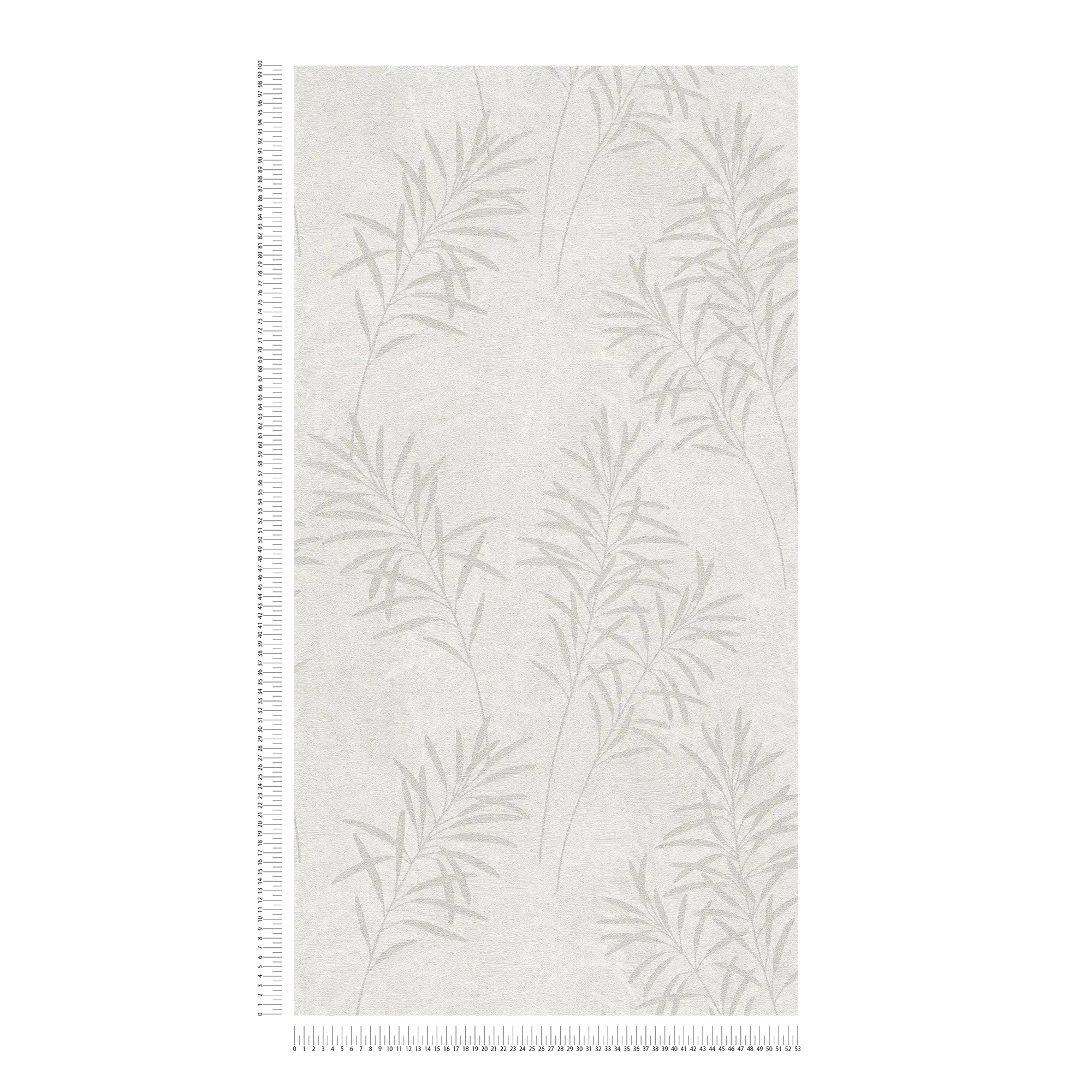             Carta da parati floreale in tessuto non tessuto con motivo a erba e struttura fine - bianco, grigio, metallizzato
        