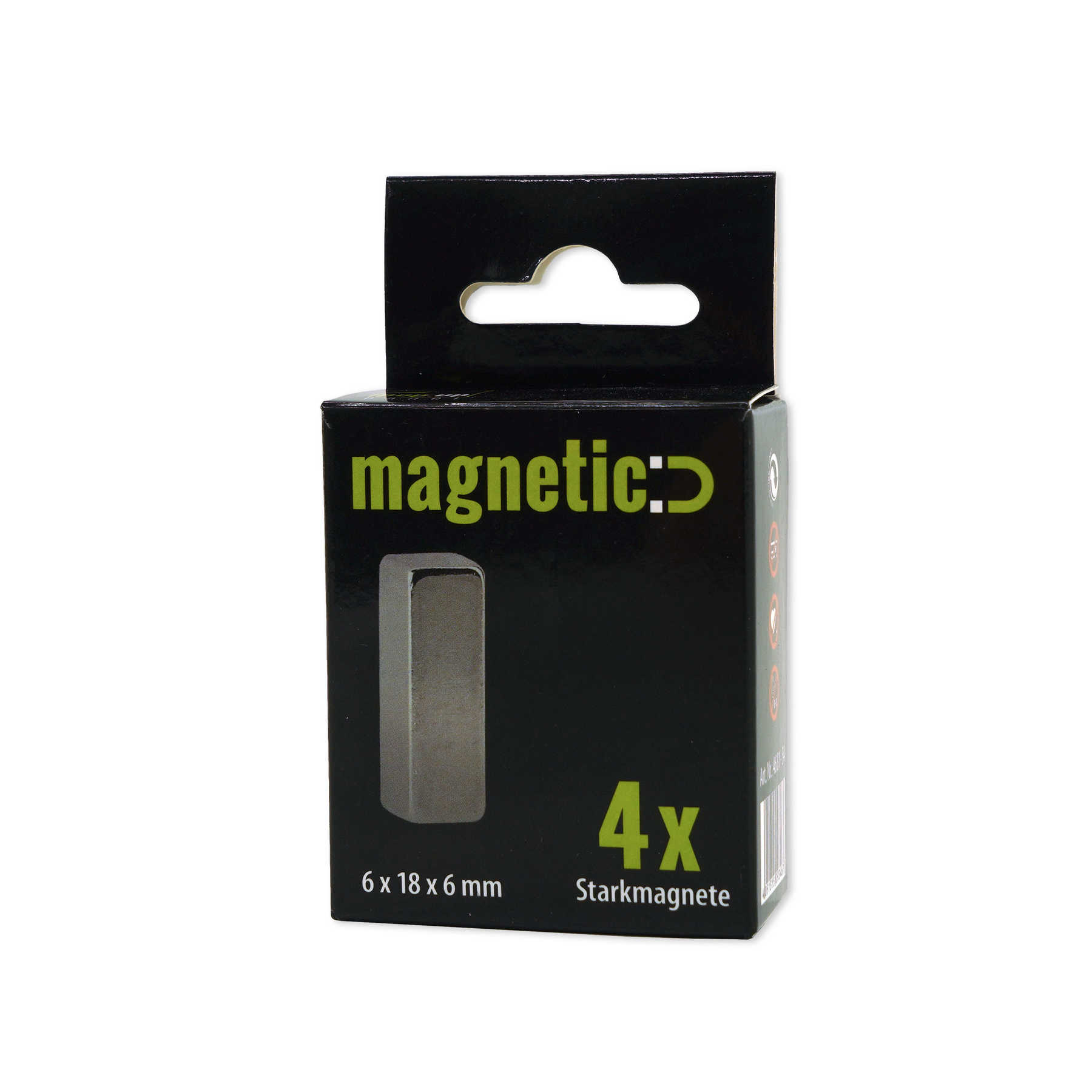             Set van 4 magneten in 6 x 18 x 6 mm
        