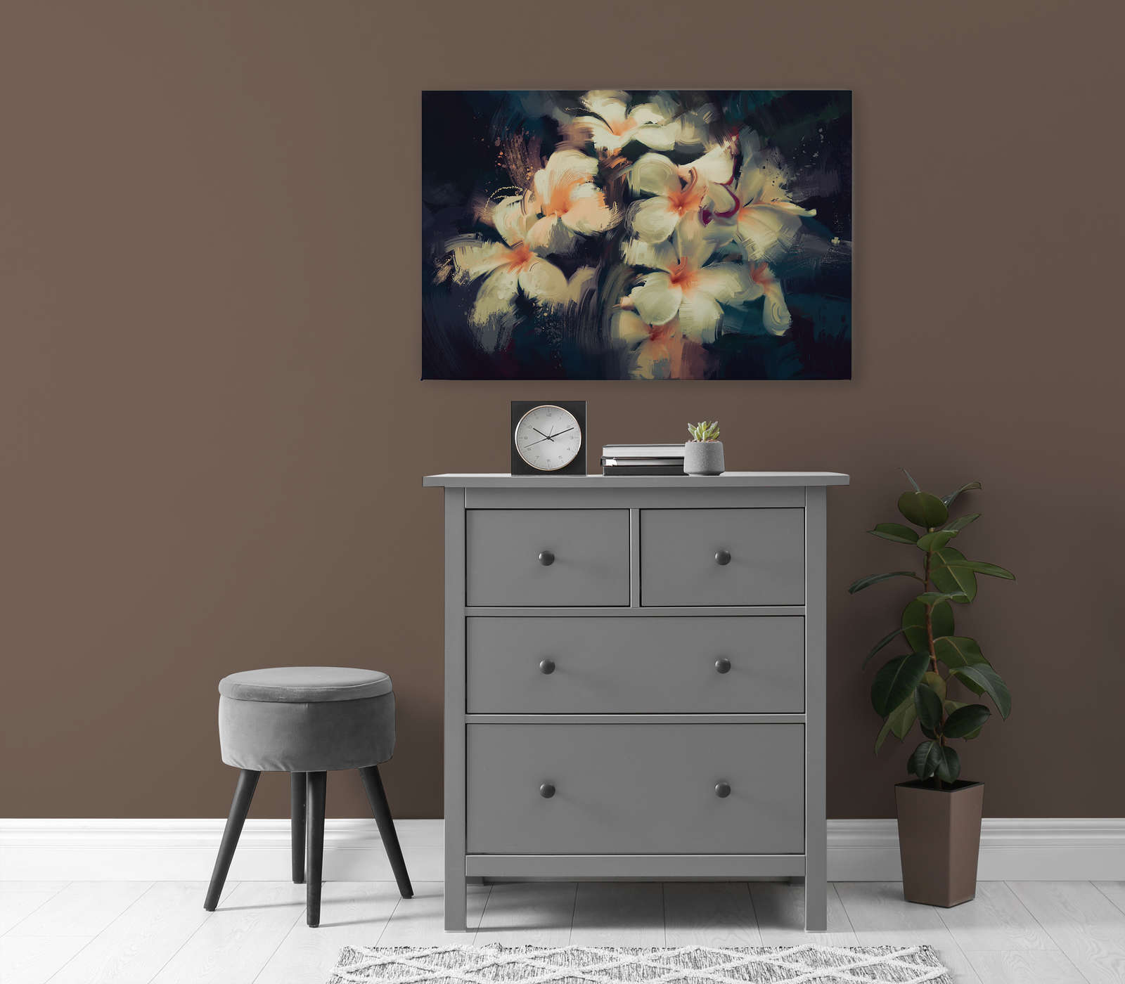             Canvas schilderij Boeket bloemen geschilderd met veegtechniek - 0,90 m x 0,60 m
        