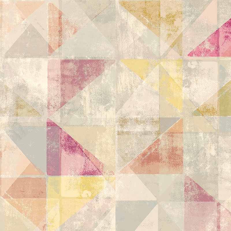         Photo wallpaper triangle pattern, vintage look & used design - yellow, grey, purple
    