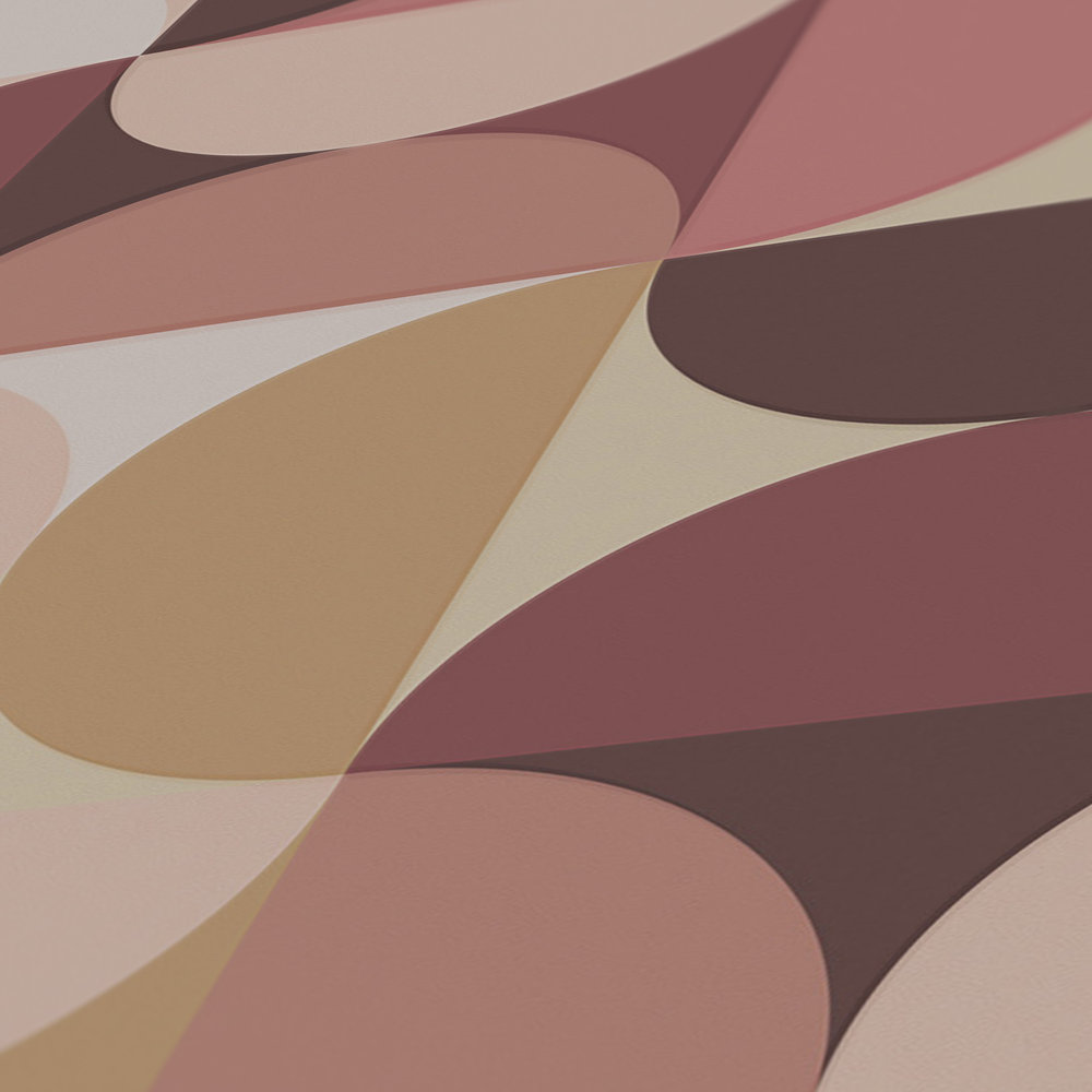             papier peint en papier graphique semi-circulaire style rétro des années 70 - beige, rose
        