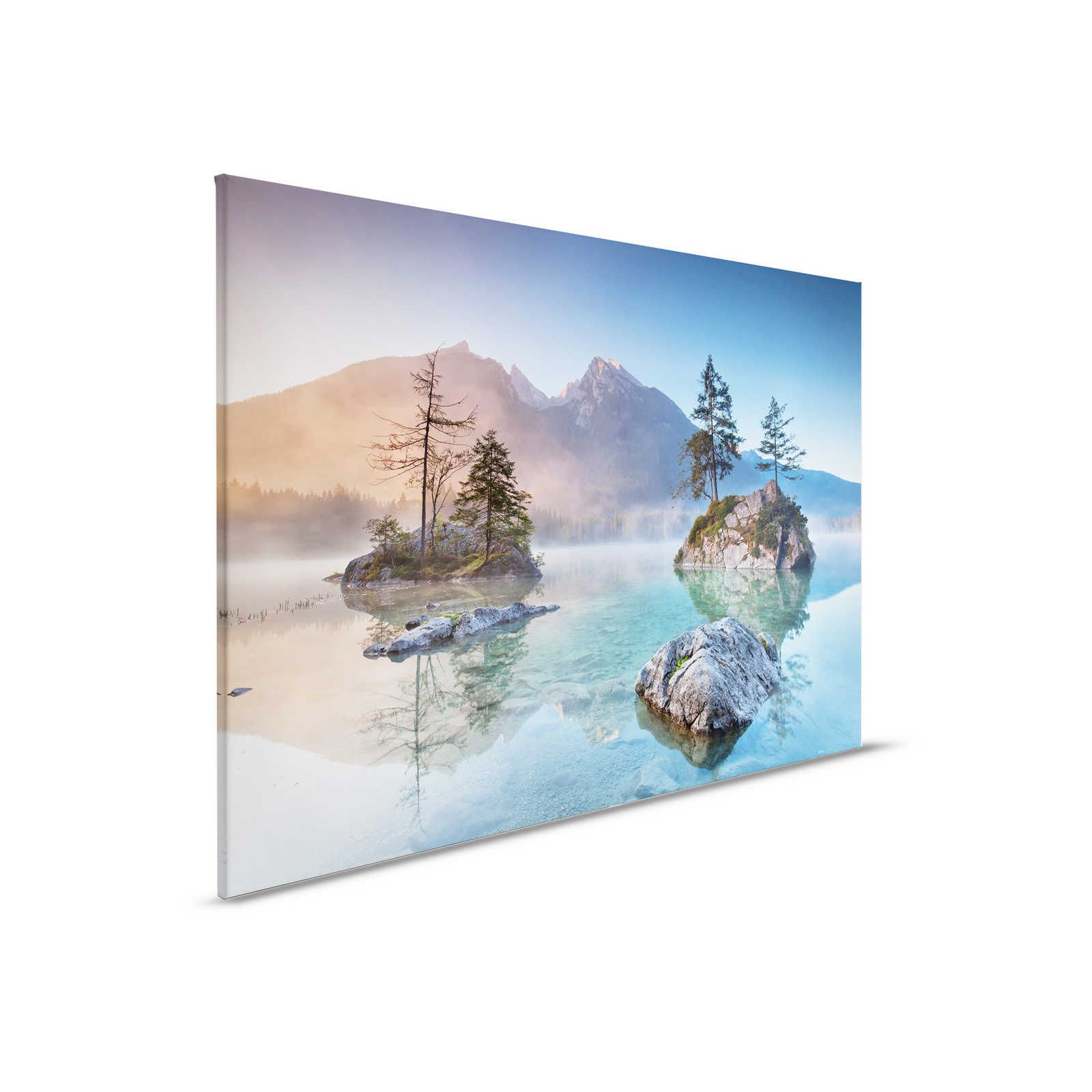         Canvas painting clear mountain lake with light mist - 0,90 m x 0,60 m
    