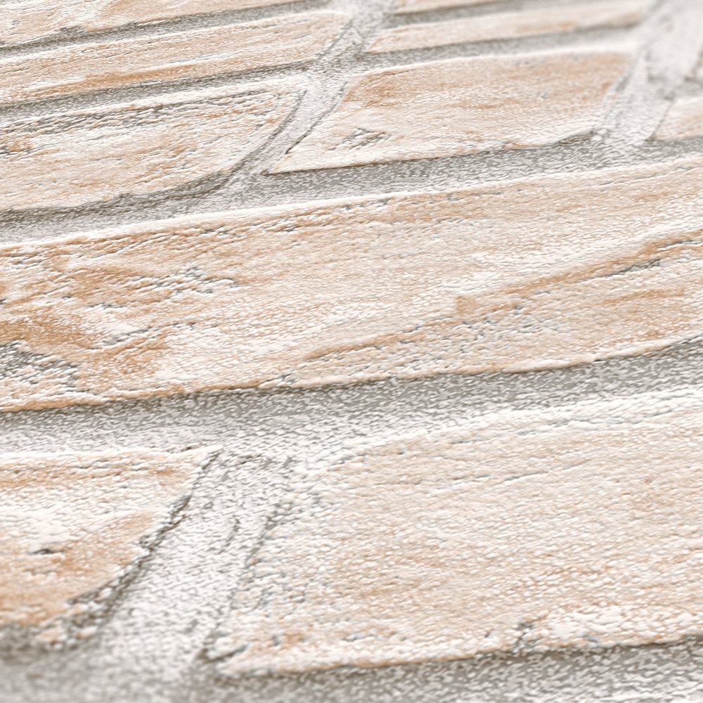             Carta da parati effetto pietra 3D con mattoni chiari - beige
        
