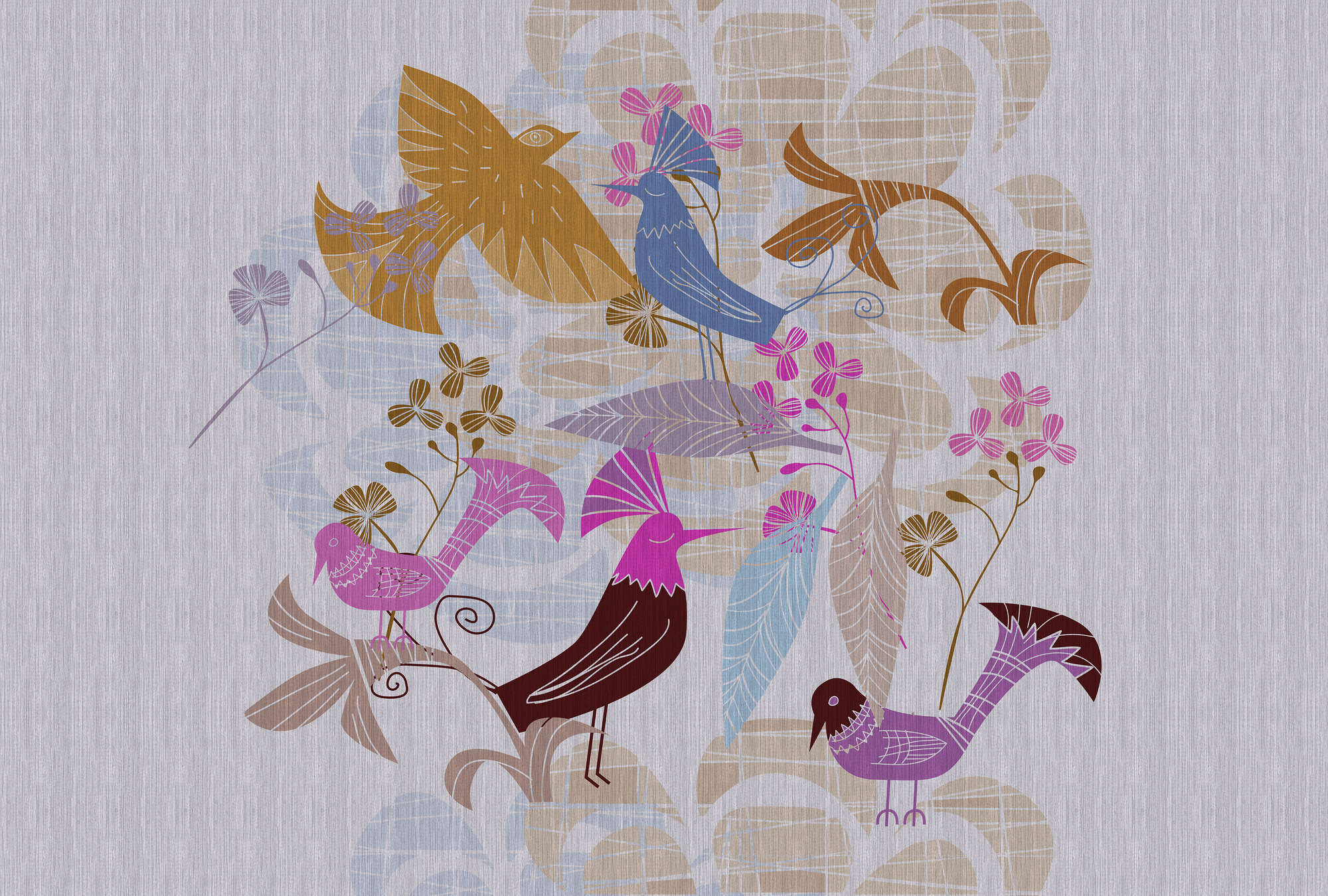             Birdland 1 - Papier peint oiseau style rétro scandinave
        