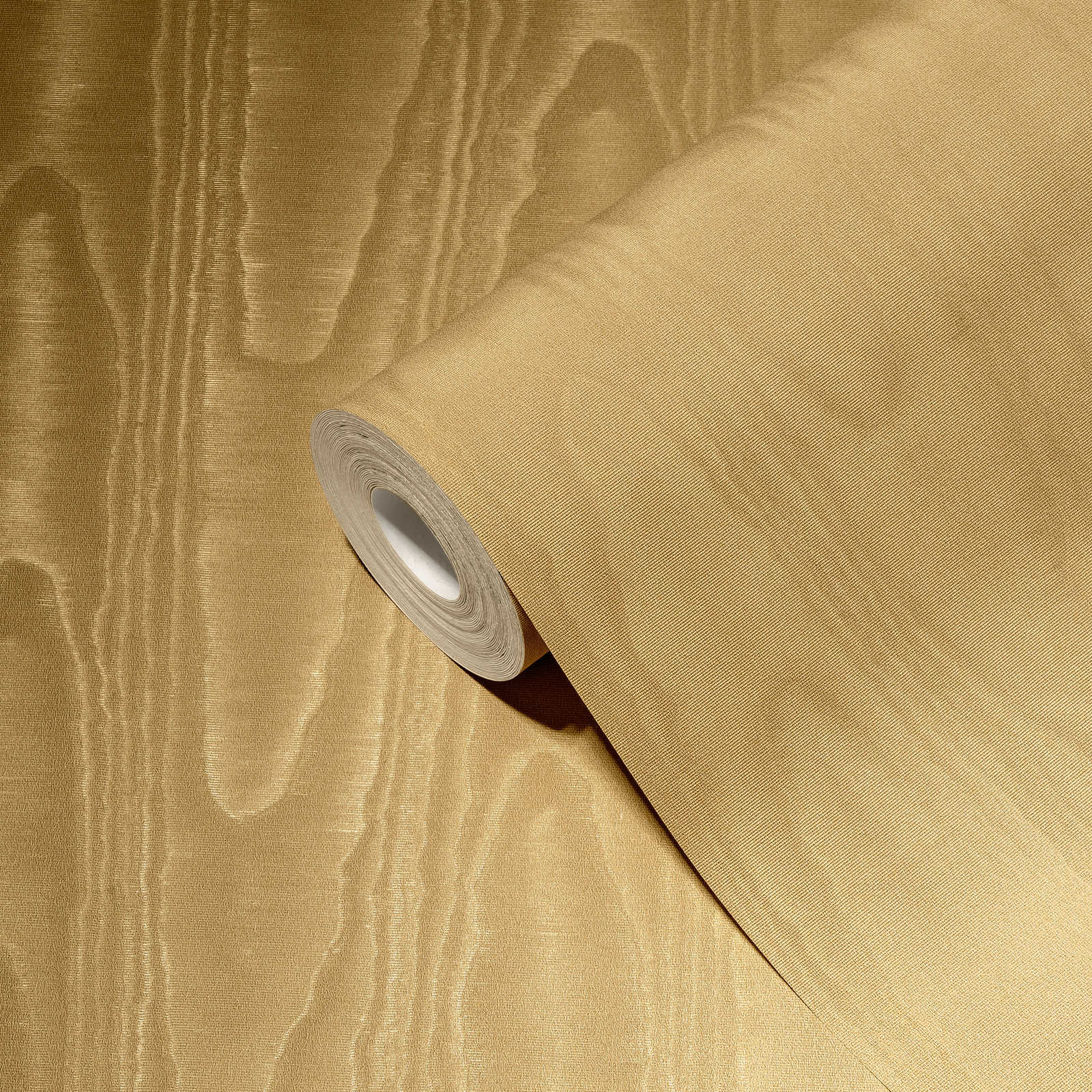             Textile-look wallpaper with silk moiré effect - brown, yellow
        