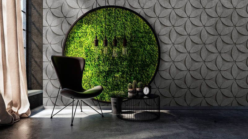             Tile 1 - Wallpaper in Cool 3D Concrete Polygons - Grey, Black | Pearl smooth fleece
        