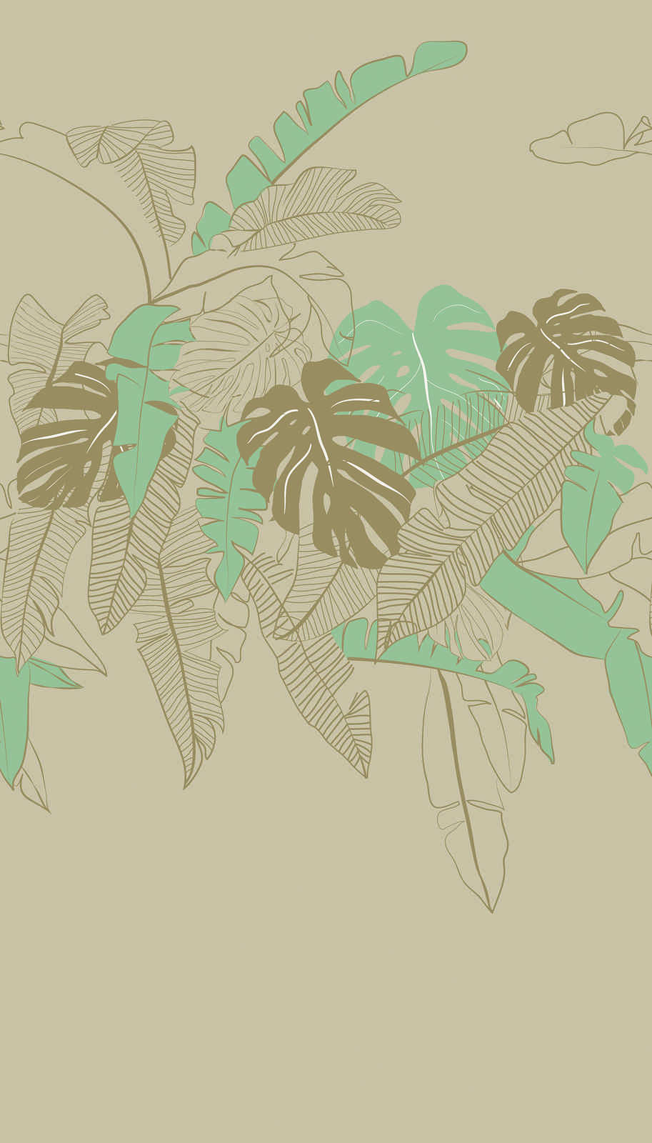             Vliesbehang met junglelook - beige, groen, bruin
        