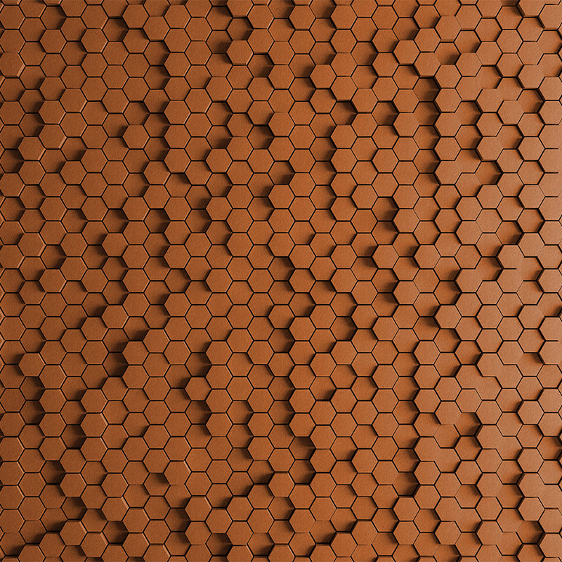 Honeycomb 2 - 3D wallpaper with orange honeycomb design - structure felt - copper, orange | pearl smooth fleece

