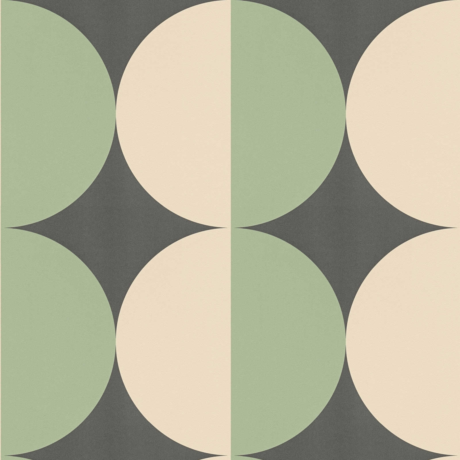             Papel pintado no tejido con motivos gráficos circulares retro - verde, beige, negro
        