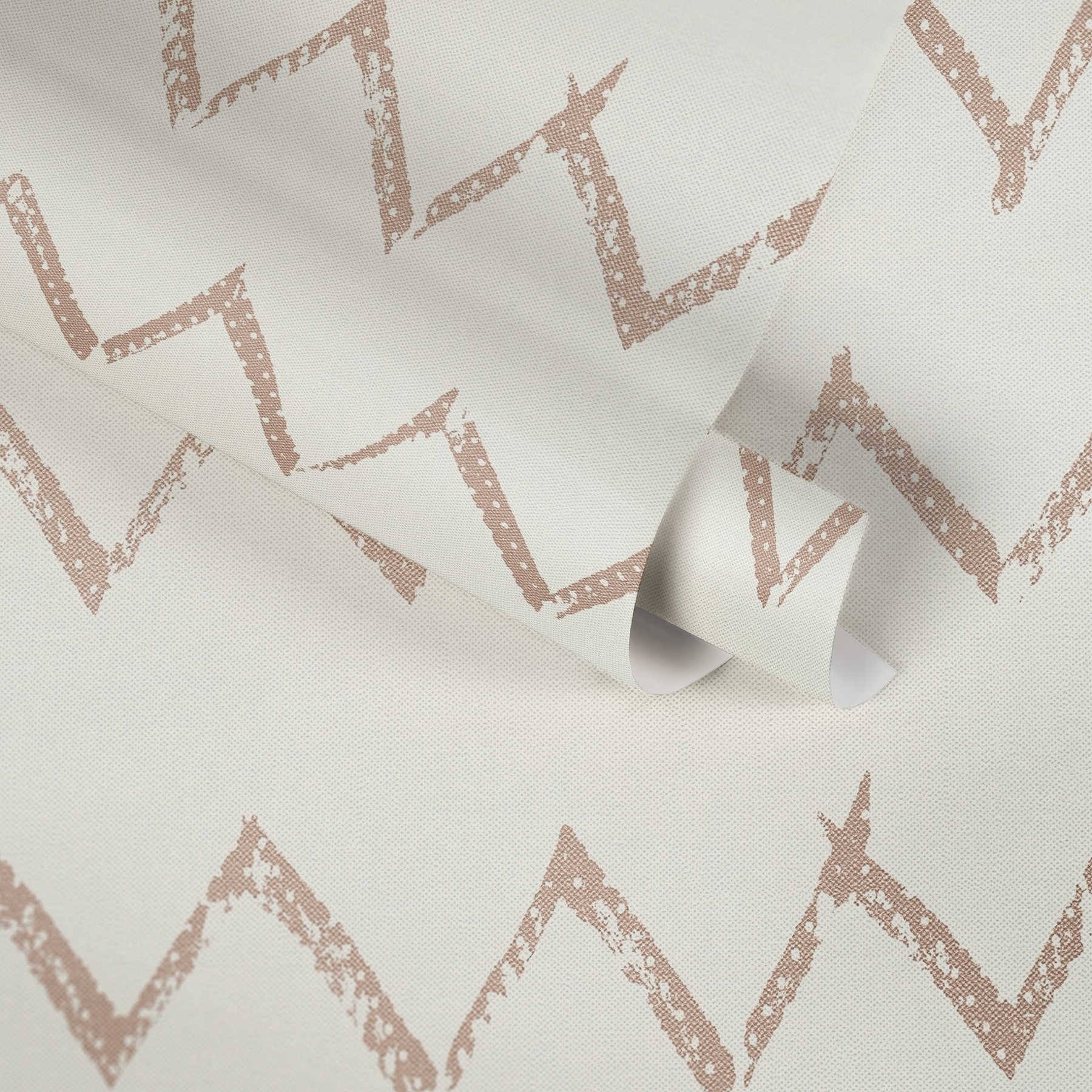             papel pintado con motivo de zig-zag y estructura de lino - metálico, blanco
        