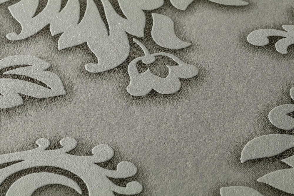            Baroque wallpaper ornaments with glitter effect - grey, silver, beige
        