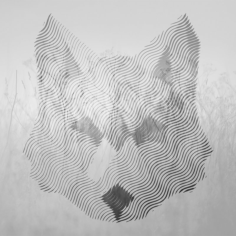         Photo wallpaper meadow & fox, natural design mix - grey, white, black
    