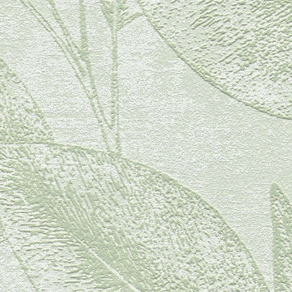             Carta da parati in tessuto non tessuto naturale con foglie e motivo strutturato - verde
        