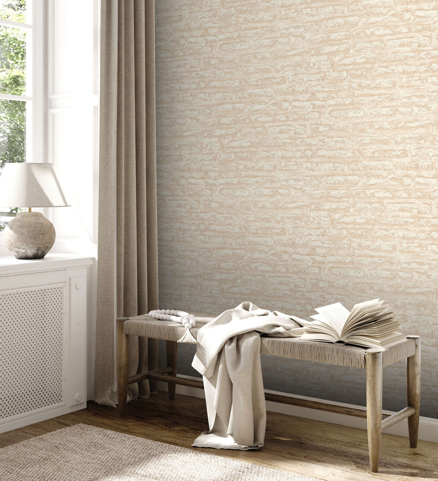             Papier peint intissé avec motif plâtre abstrait mat - beige, blanc
        