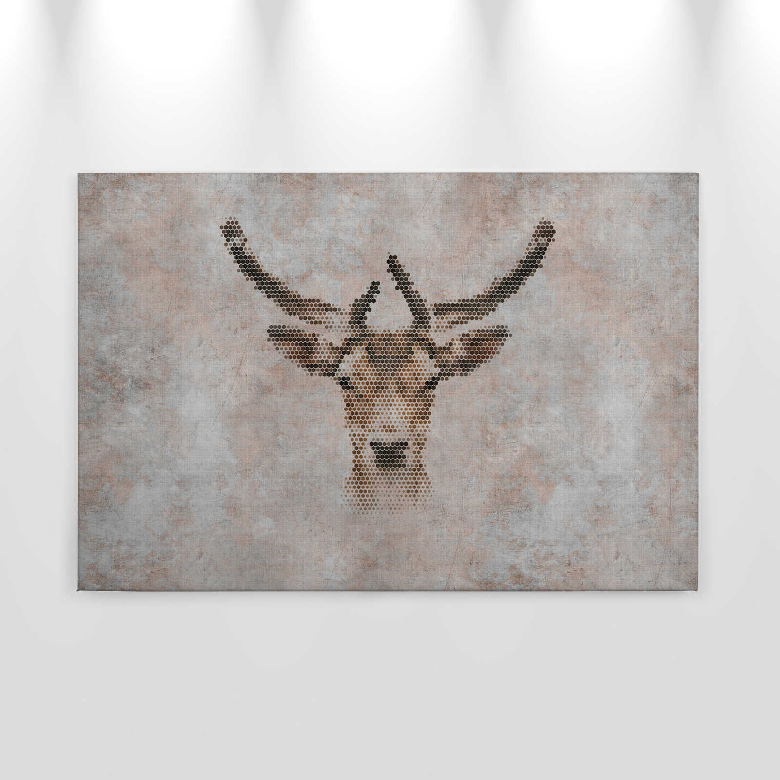             Big three 3 - Canvas painting, concrete look with deer in natural linen structure - 0.90 m x 0.60 m
        