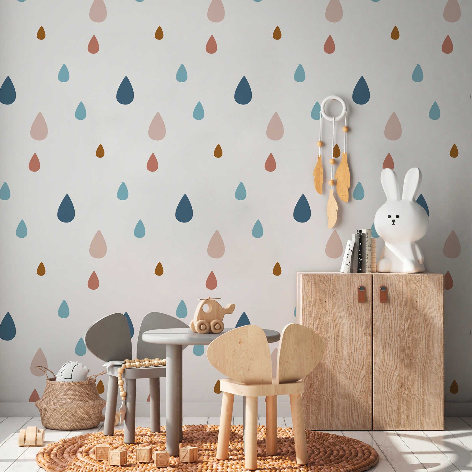 Children's Room Wallpaper with Colourful Water Drops - Smooth & Matt Non-woven
